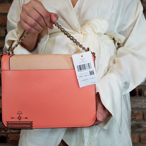AUTHENTIC Coral Beige Kate Spade Remi Pineapple Flap Chain Crossbody CANVAS - Picture 3 of 8